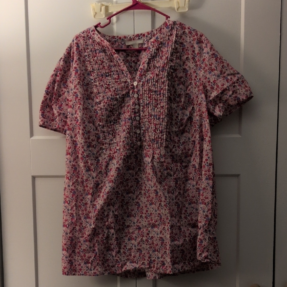 Woman Within Pink and Blue Floral Blouse - Picture 2 of 6